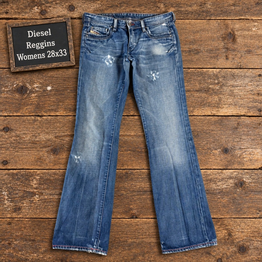 Diesel Reggins Womens 28x33 Blue Distressed Low Rise Bootcut Jeans Made in Italy